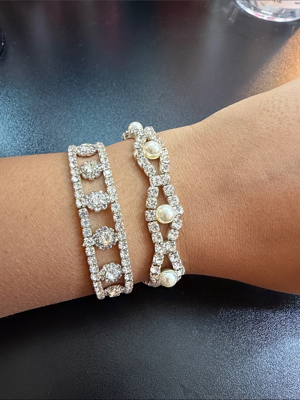 Pearl and Crystal Silver-Tone Bracelet Set